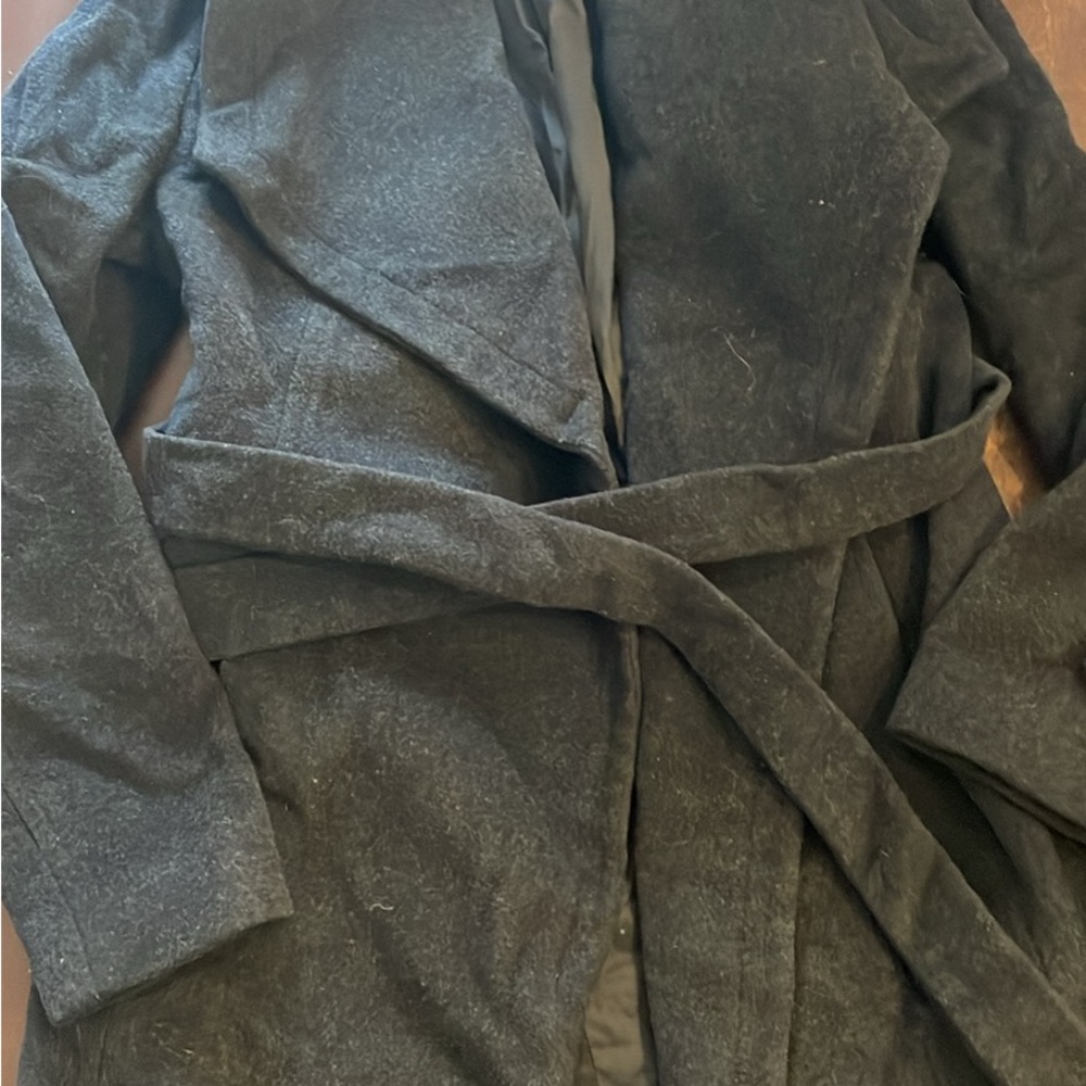 MICHAEL Michael Kors Dark Grey Coat with Wide Lapels and Matching Belt